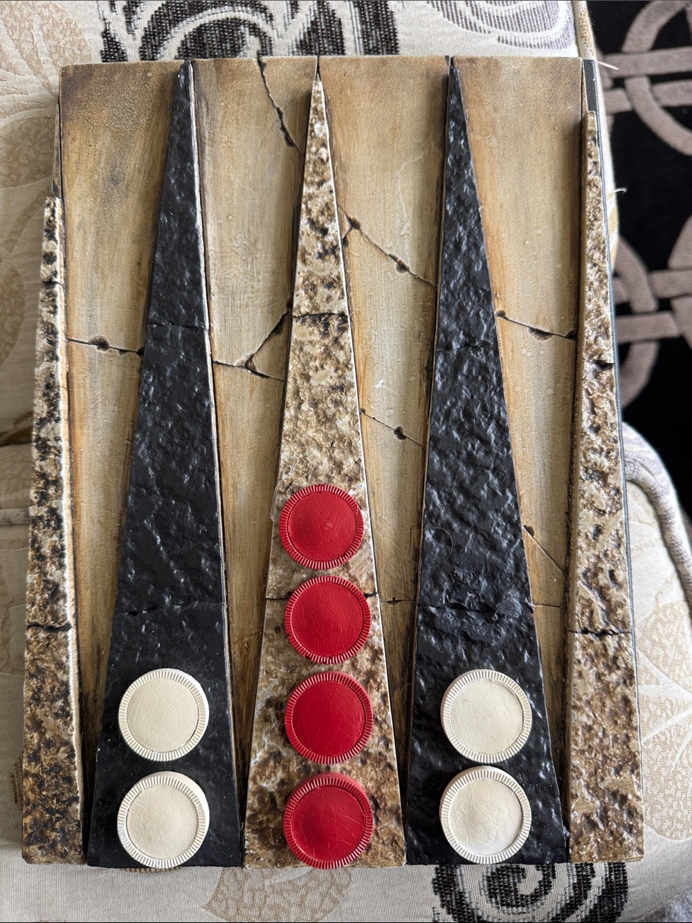 Textured Backgammon Wall Panel - Black, Cream & Red Accent